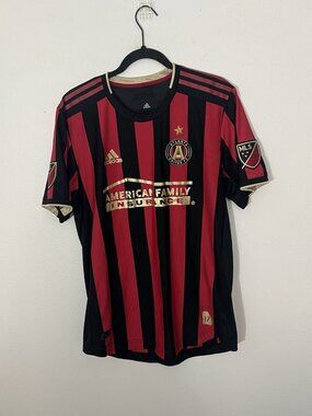 Atlanta United FC MLS Adidas  Jersey Size Large Red Black Stripe Authentic